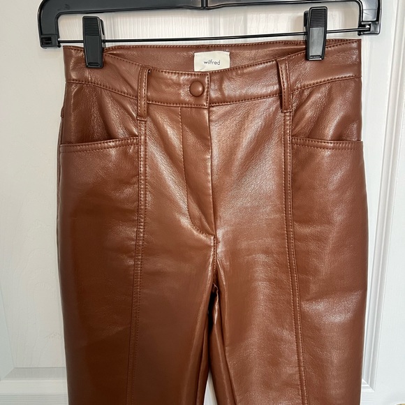 Aritzia Wilfred Rebel Vegan Leather Pants Cognac Brown 00 - Picture 7 of 8